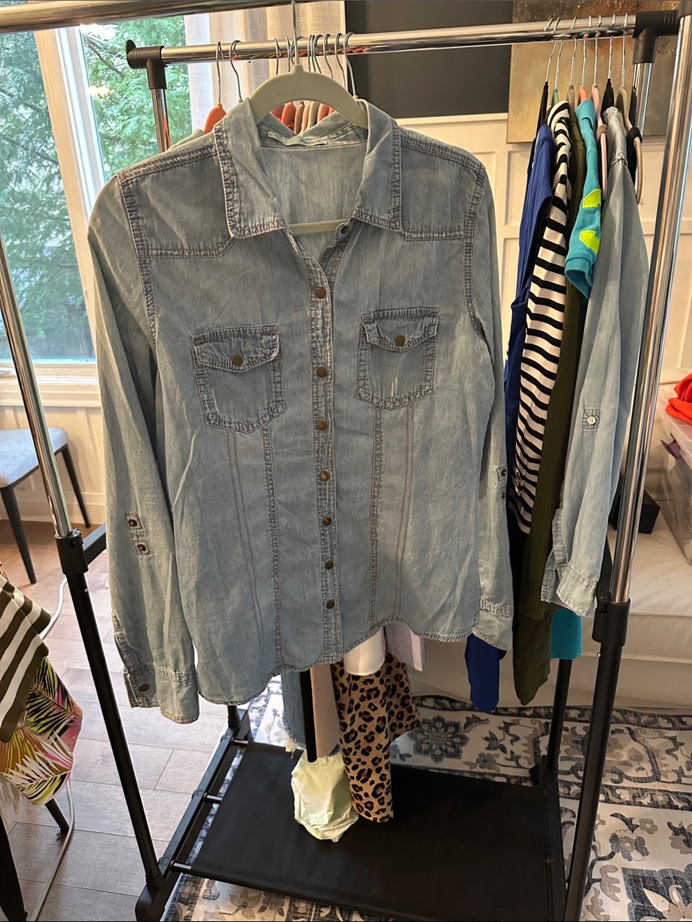 Maurices Light Blue Denim Button-Down Shirt
